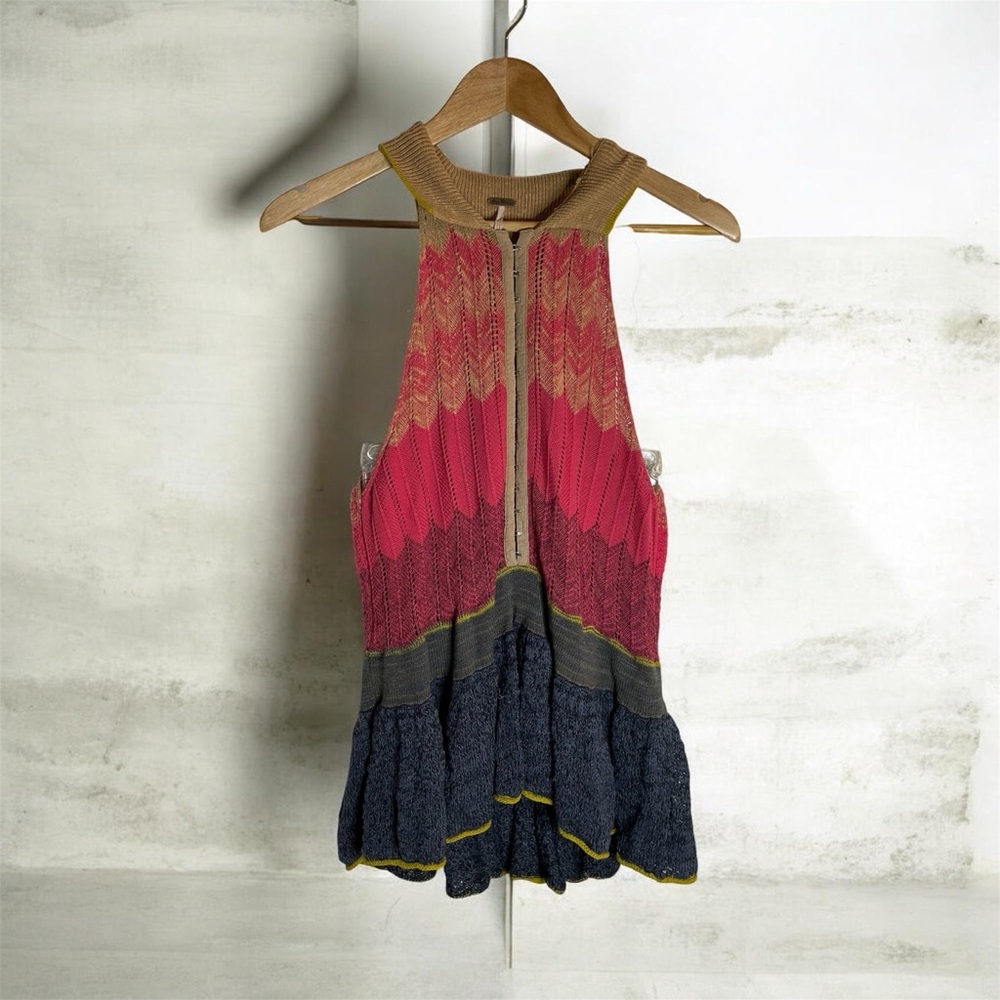 Free People Multicolor Knit sweater Halter Top Pink, Tan & Navy Size Small